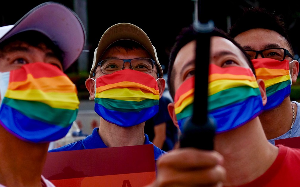 Taiwan sediou uma das poucas marchas de orgulho em todo o mundo neste domingo (28), quando a comunidade LGTBQ+ da ilha e seus apoiadores saíram às ruas — Foto: Sam Yeh/AFP 