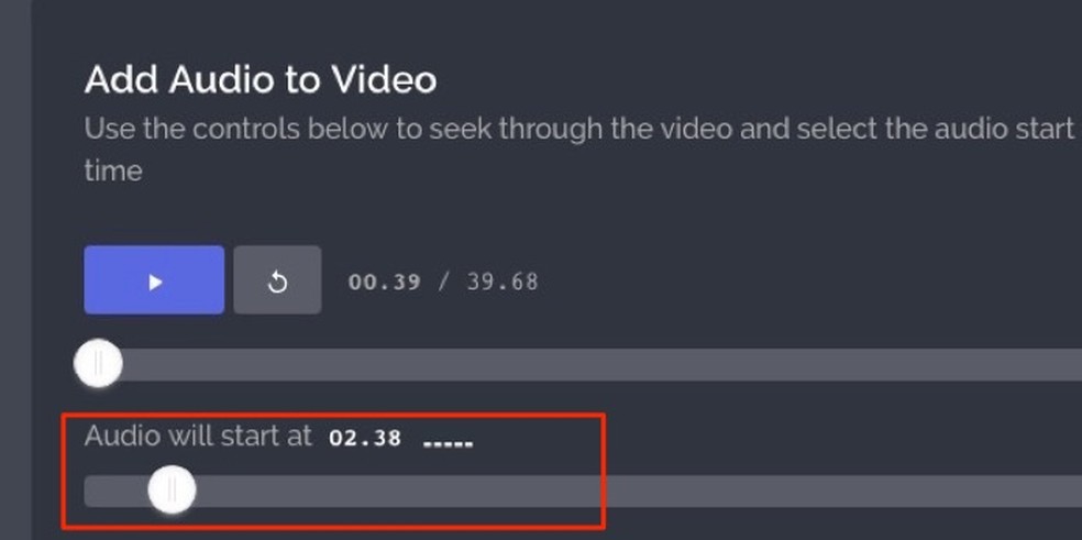 Ação para definir o trecho de uma música que será utilizada com trilha sonora de um vídeo na edição feita pelo site Kapwing — Foto: Reprodução/Marvin Costa