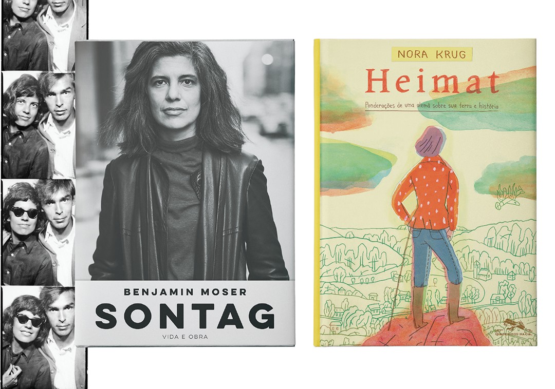 Procura-se Susan: A biografia de Susan Sontag promete rever segredos da ensaísta. Heimat: Graphic novel que expõe os horrores do nazismo. (Foto: divulgação)