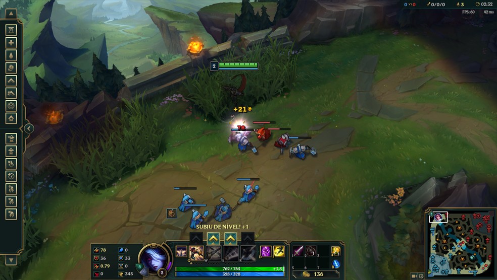 Quando acertar o Last Hit, o ouro aparecerá logo acima do minion que você eliminou, confirmando o recebimento do ouro (Foto: Reprodução/Victor de Abreu)