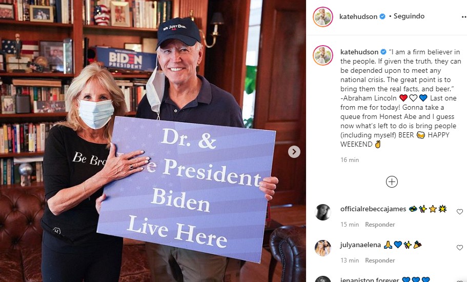 Kate Hudson posta sobre vitória de Joe Biden e Kamala Harris (Foto: Reprodução Twitter e Reprodução Instagram)