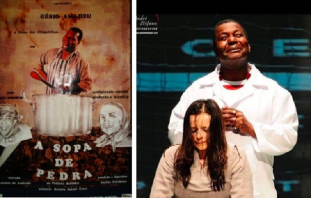 Gésio Amadeu nas peças Sopa de Pedra (1998) e A Falecida (2012), com Maria Luísa Mendonça (Foto: Reprodução/Instagram)