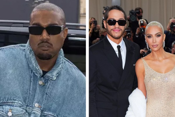 Kanye West (à esq.); Pete Davidson e Kim Kardashian (Foto: Getty Images)
