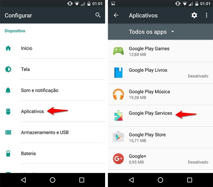 Abra as opções da Google Play Services. (Foto: Reprodução/Alessandro Junior)