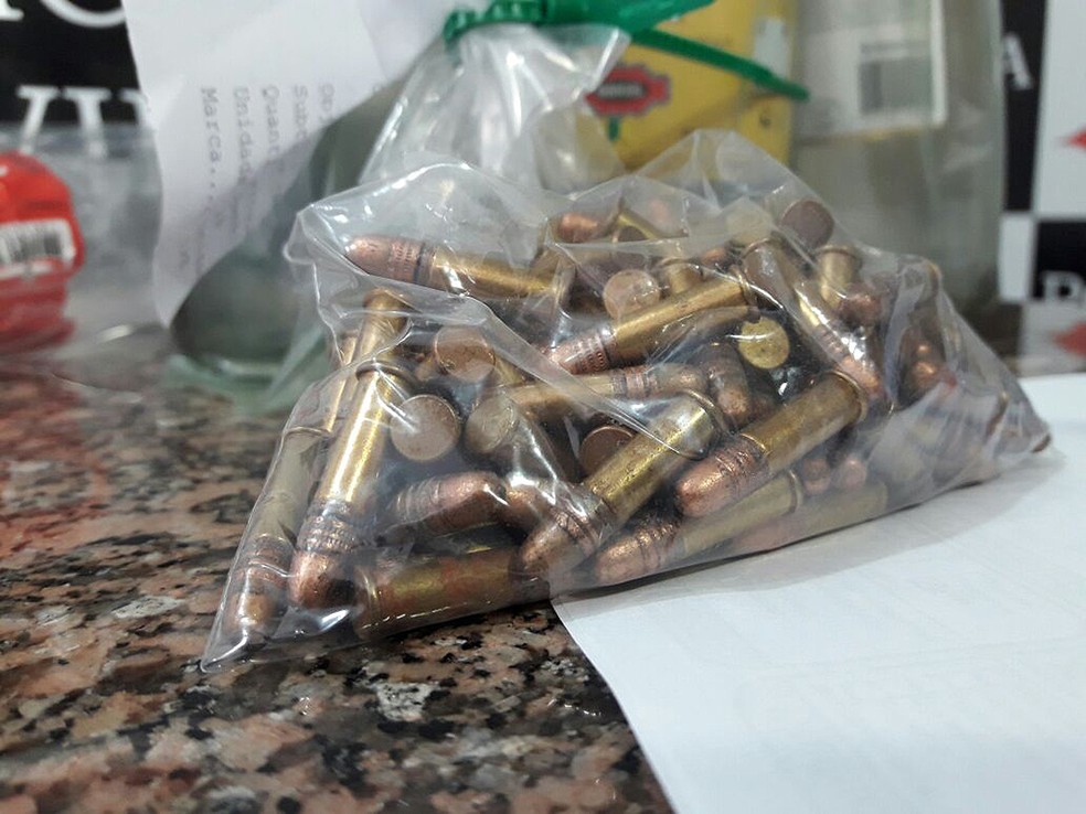 Polícia apreendeu 150 munições de arma de fogo (Foto: Bettp Lopes/TV Fronteira)