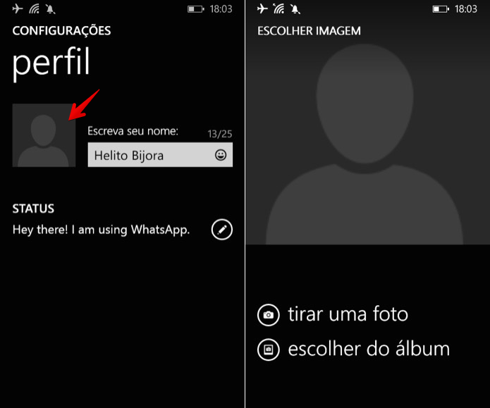 Alterando a foto de perfil do WhatsApp para Windows Phone (Foto: Reprodu??o/Helito Bijora) 