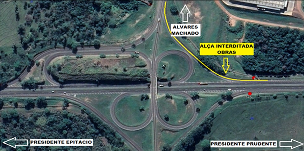Alça da SP-270 que dá acesso a Álvares Machado será interditada nesta quarta-feira (7) — Foto: Reprodução/Cart