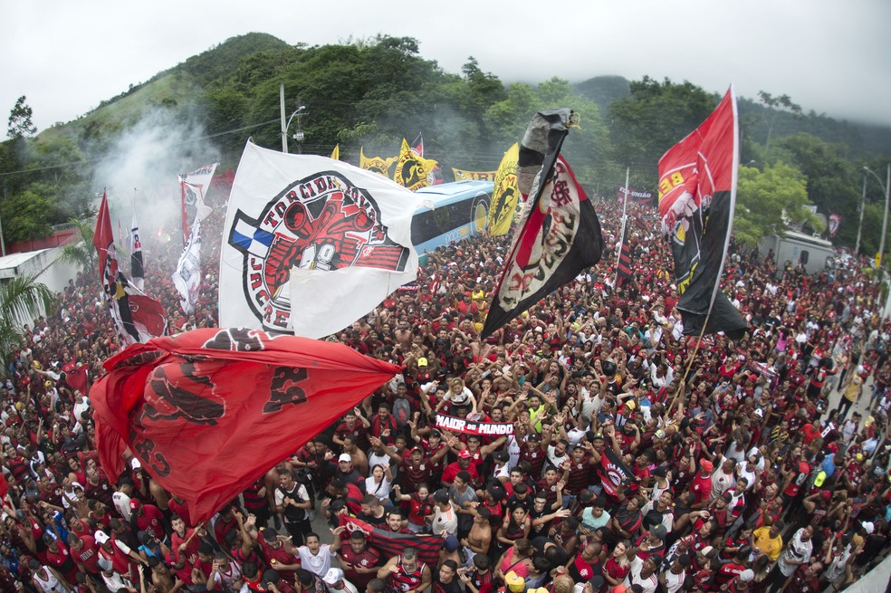 Torcida do Flamengo na porta do Ninho — Foto: André Durão / GloboEsporte.com