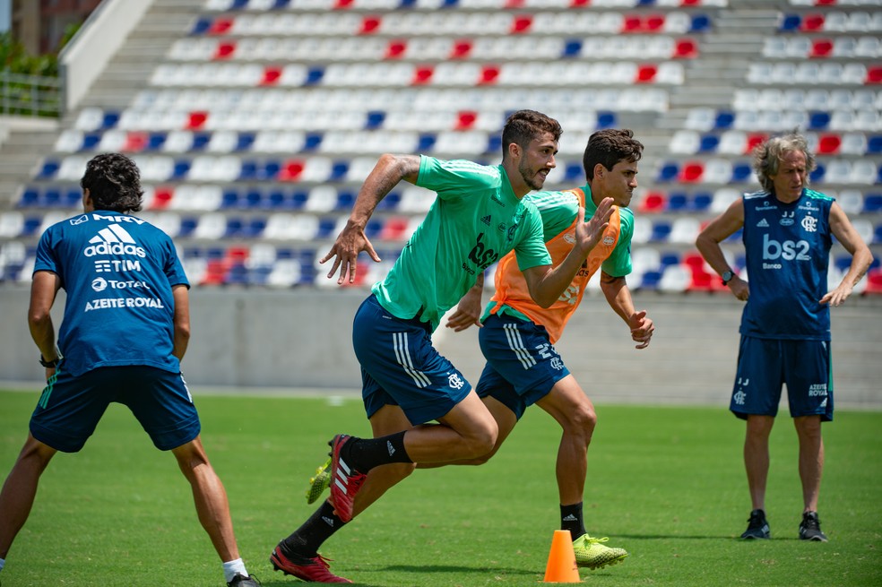 Gustavo Henrique durante treino do Flamengo em Barranquilla — Foto: Alexandre Vidal/Flamengo