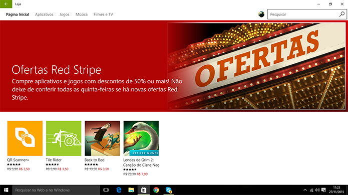 Red Stripe Deals da Windows Store tem oferta de apps e jogos a preços com descontos (Foto: Reprodução/Elson de Souza)