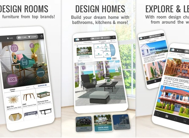 Exemplo de interfaces do app Design Home: House Renovation (Foto: Design Home: House Renovation / Reprodução)