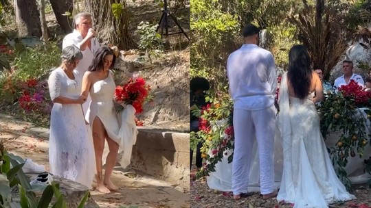 Casamento de Cleo e Leandro Dlucca: atriz entrou com a me, Gloria Pires, ao som do padrasto, Orlando Morais 