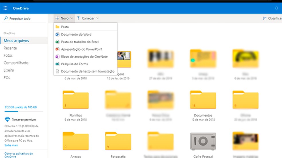Usuários do OneDrive podem criar e editar arquivos no Office online — Foto: Reprodução/Caroline Doms