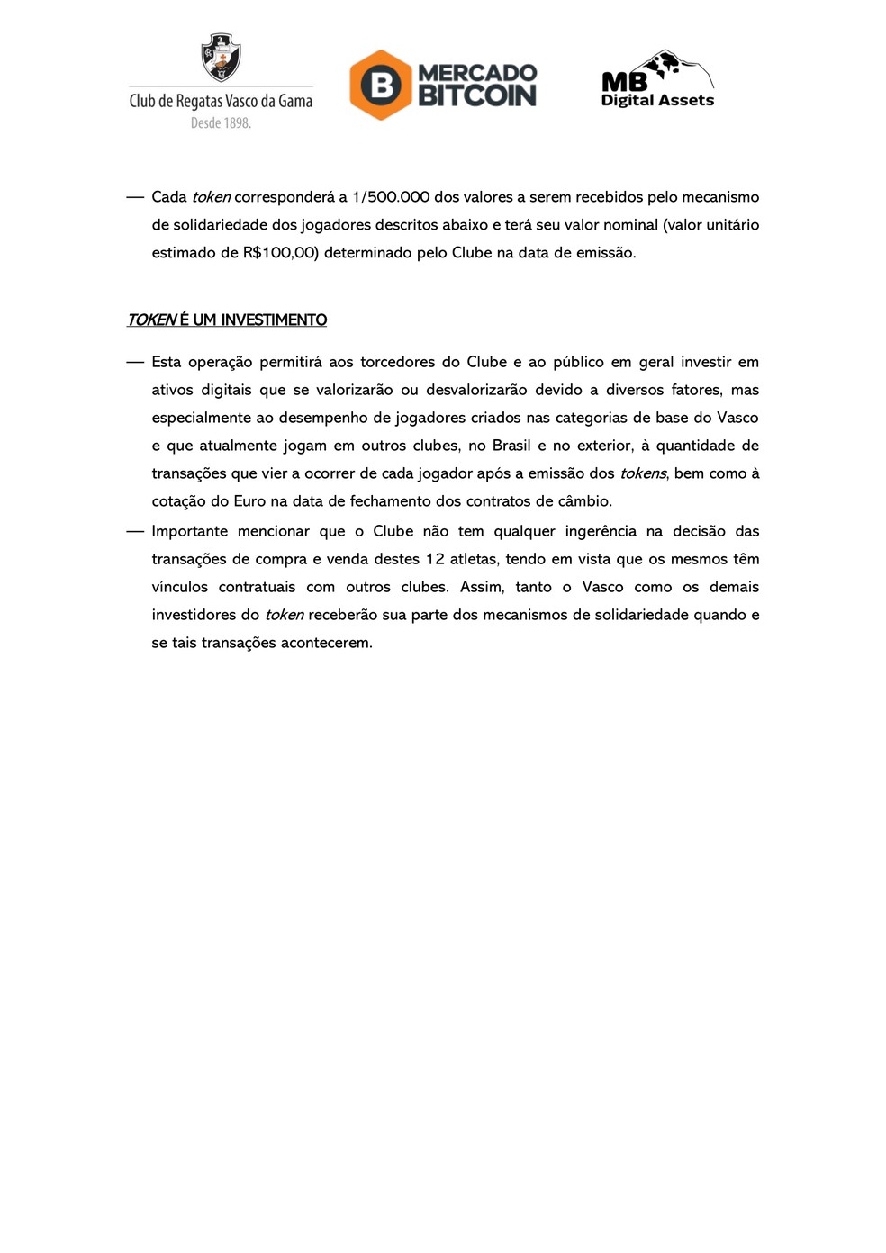 Confira detalhes do acordo entre Vasco e Mercado Bitcoin — Foto: Divulgação