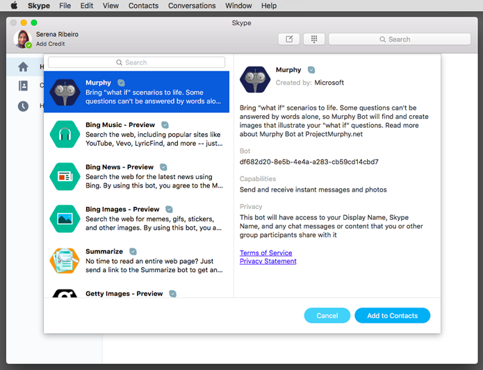 Novos bots do Skype podem ser usados na versão para Mac (Foto: Reprodução/Microsoft)