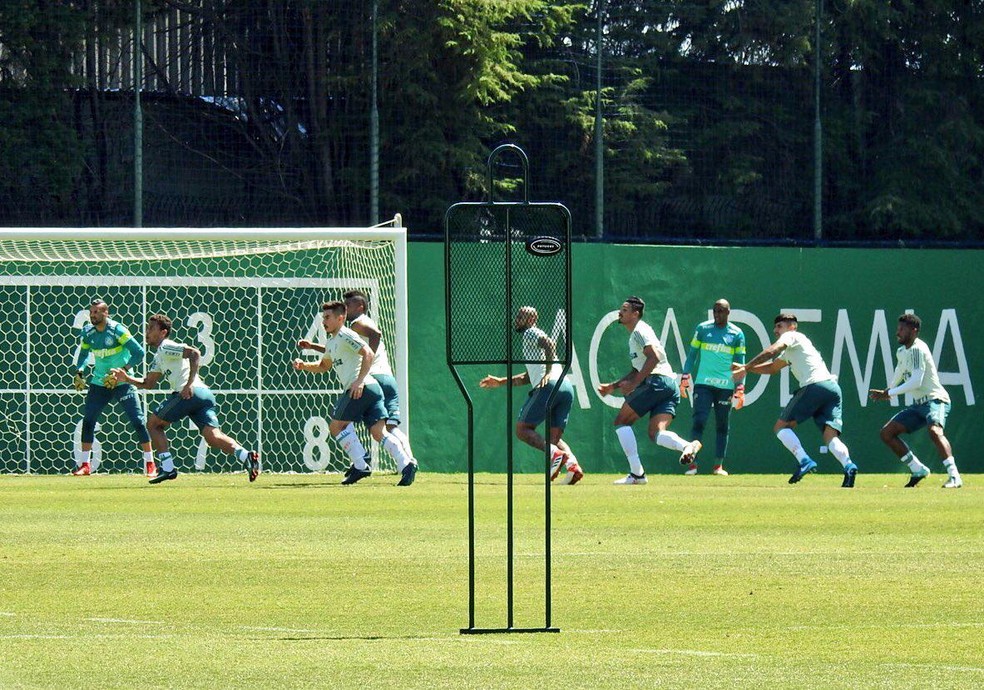 Michel Bastos treina com a defesa titular do Palmeiras (Foto: Tossiro Neto/GloboEsporte.com)