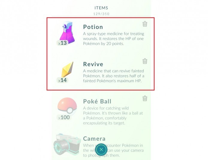Pokémon Go: localize os itens Potion e Revive dentro de sua bolsa de itens (Foto: Reprodução/Paulo Vasconcellos)