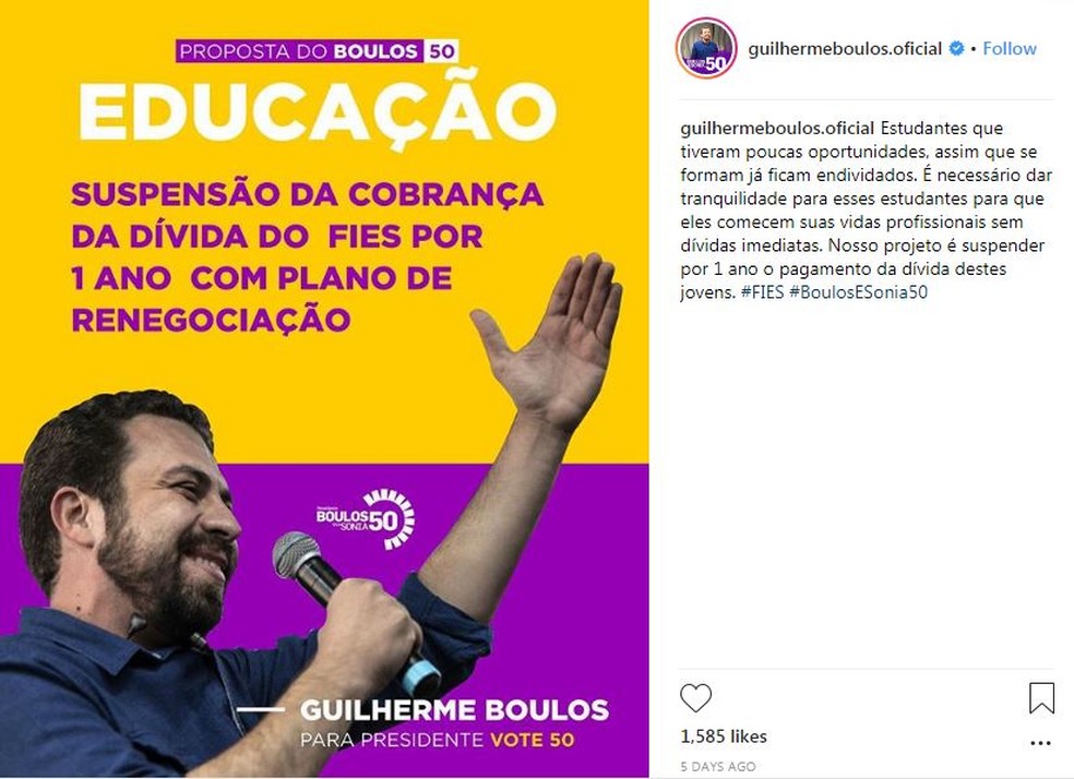 Guilherme Boulos anuncia proposta pelas redes sociais (Foto: Reprodução/Instagram)