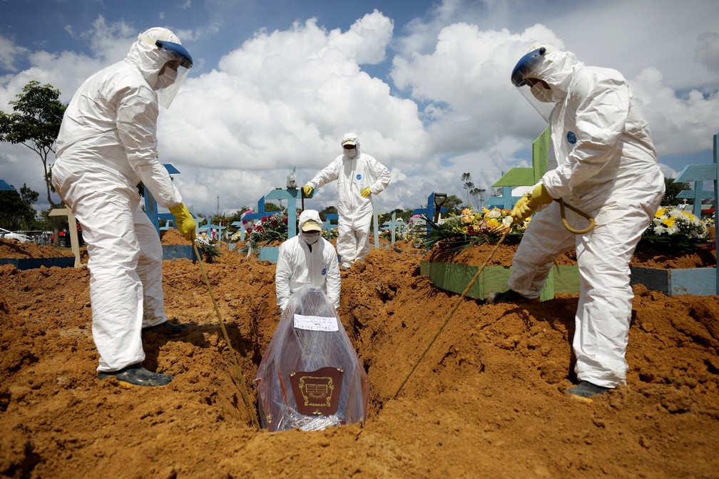 Enterro de vítima da Covid-19 em Manaus, em janeiro. — Foto: REUTERS/Bruno Kelly