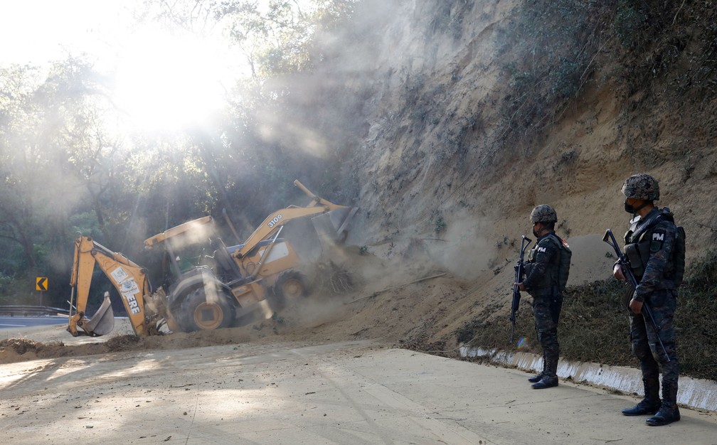 Deslizamentos de terras após terremoto na Guatemala 16 de fevereiro de 2022 — Foto: Luis Echeverria/Reuters