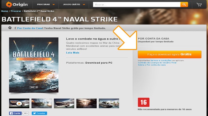 Para baixar o DLC de Battlefield 4: Naval Strike é necessário usar o cliente Origin da loja digital da Electronic Arts (Foto: Reprodução/Rafael Monteiro)