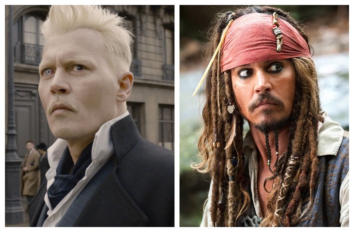 O ator Johnny Depp como seus personagens nas franquias Animais Fantásticos e Piratas do Caribe (Foto: Reprodução)