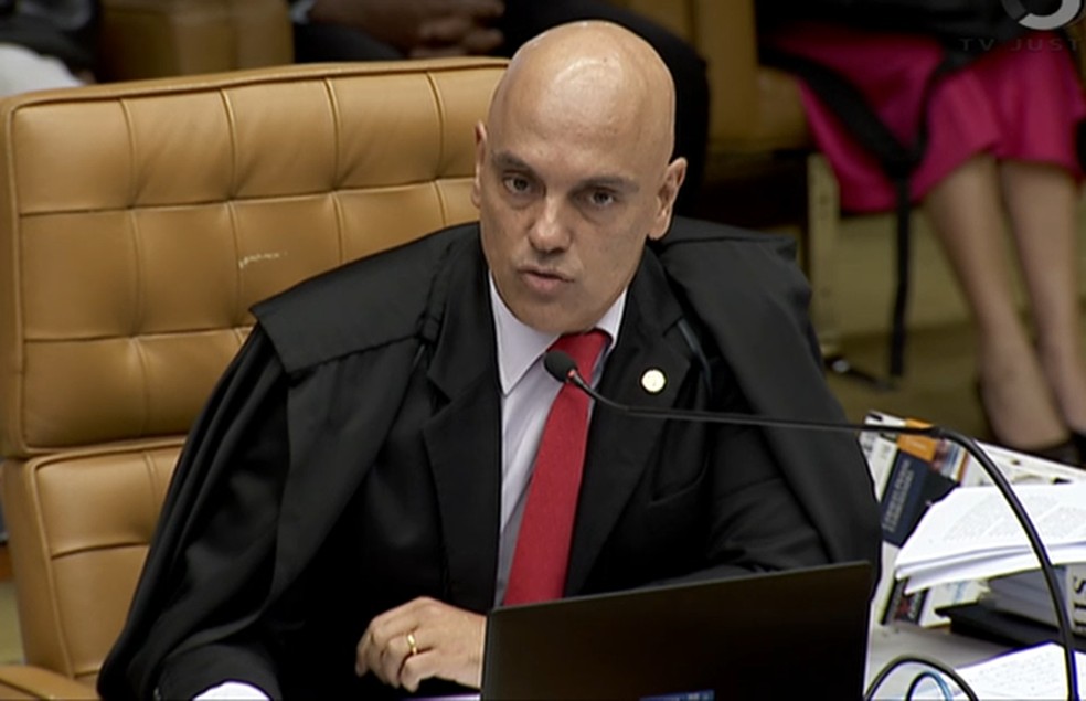 O ministro Alexandre de Moraes, durante sessÃ£o do plenÃ¡rio do Supremo em fevereiro â€” Foto: ReproduÃ§Ã£o/NBR