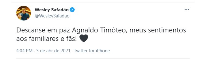 Wesley Safadão lamenta morte d Agnaldo Timóteo (Foto: Reprodução Twitter e Reprodução Instagram)