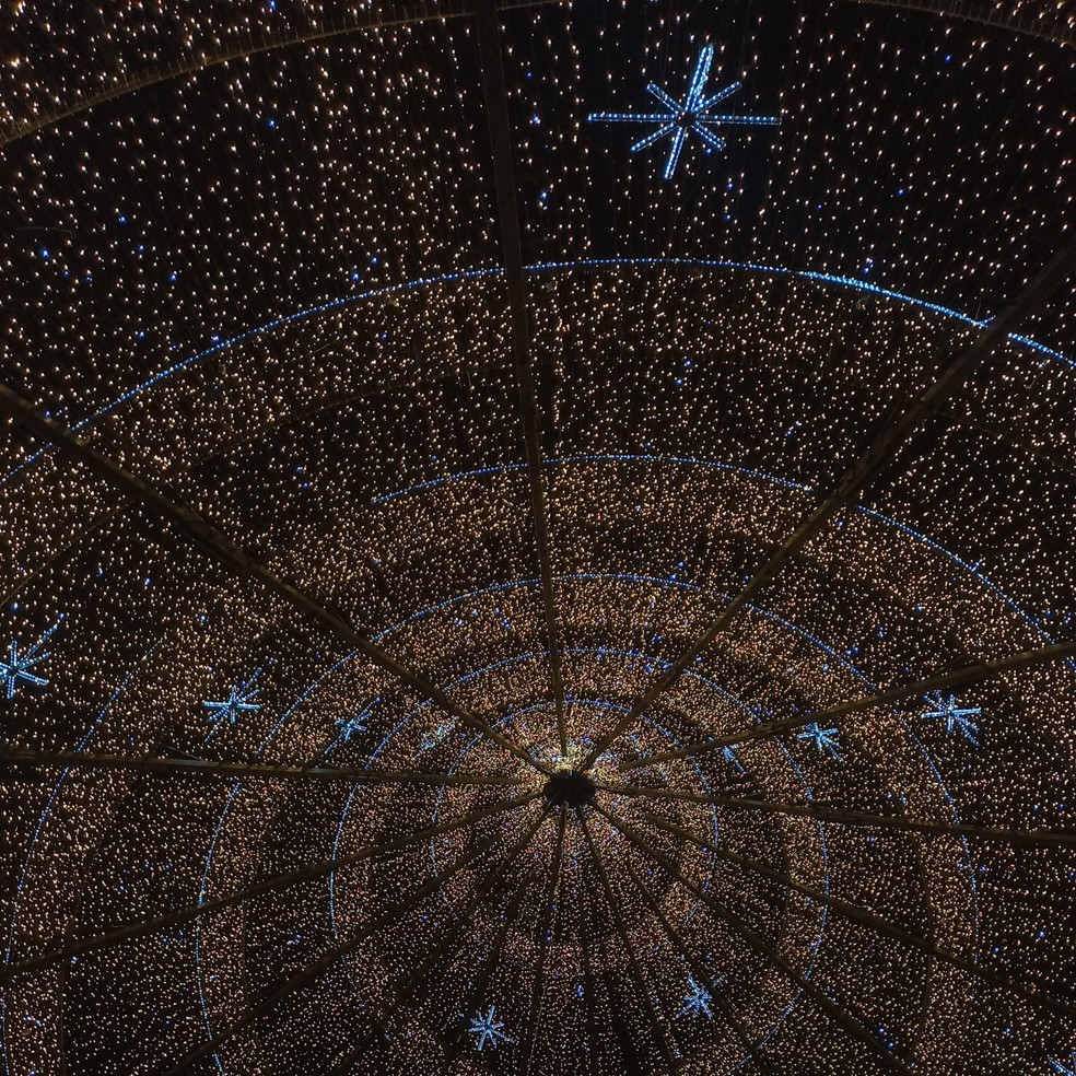 Visão interna da árvore de natal do Parque da Cidade, em Porto Velho — Foto: Jaíne Quele Cruz/g1