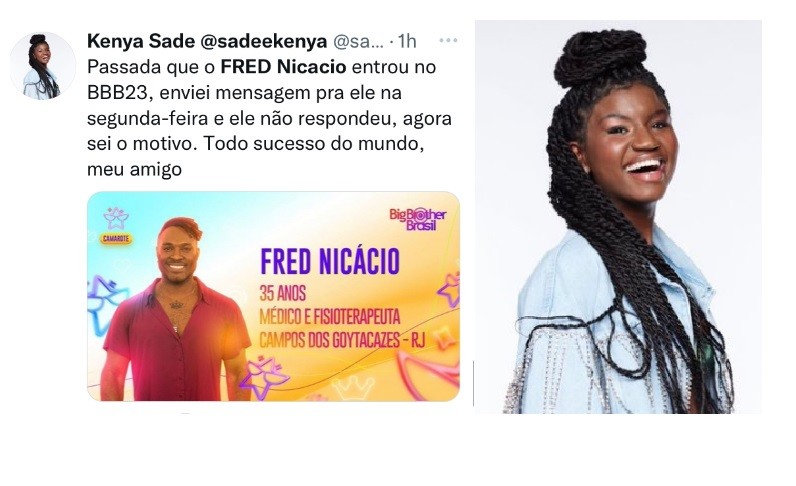 Fred Nicácio foi citado pela apresentadora Kenya Sade, do Multishow, no Twitter