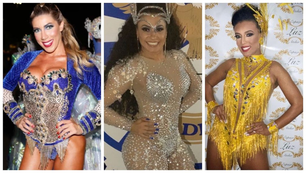 O time de musas da escola Águia de Ouro tem Tati Minerato, que volta ao carnaval depois de 20 anos de Gaviões da Fiel, Bruna Amorim e Adriana Cavalcante — Foto: Reprodução/Divulgação
