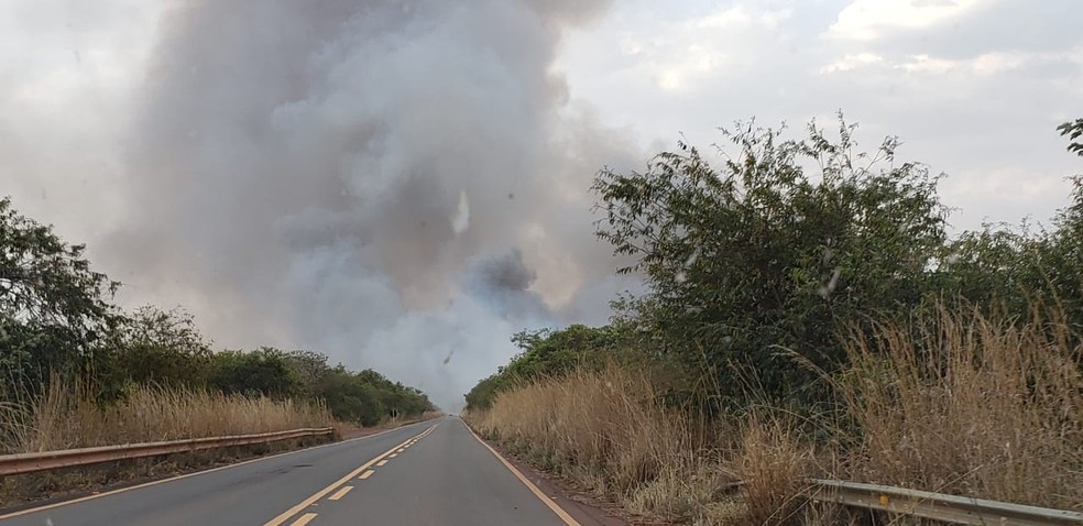 Fumaça de queimada em Três Lagoas era vista de longe — Foto: Corpo de Bombeiros/Divulgação