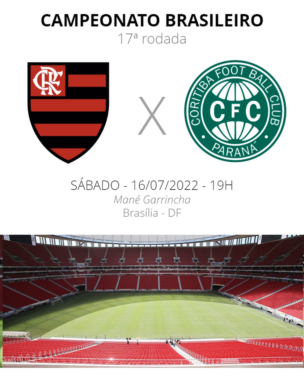 Flamengo e Coritiba se enfrentam neste sábado, em Brasília — Foto: ge