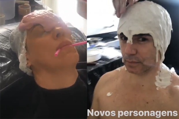 Claudia Raia e Jarbas Homem de Mello fazem moldes do rosto (Foto: Reprodução/Instagram)