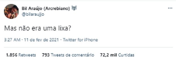 Arcrebiano ironiza Karol Conká (Foto: Reprodução/Twitter)