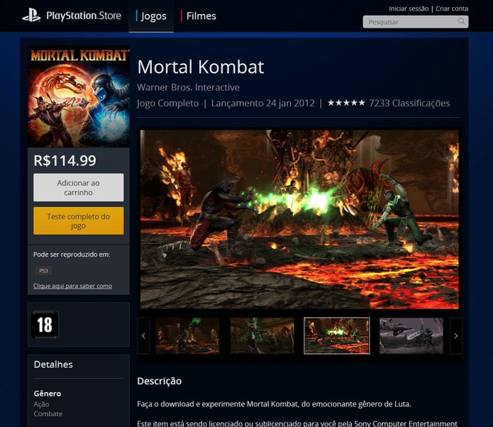 Mortal Kombat na PlayStation Store (Foto: Reprodu??o/Andr? Mello)