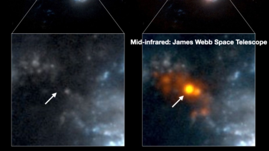 Astrônomos de uma equipe internacional usaram o Telescópio James Webb para revelar, pela primeira vez, a localização exata da fonte que alimenta as galáxias em colisão
