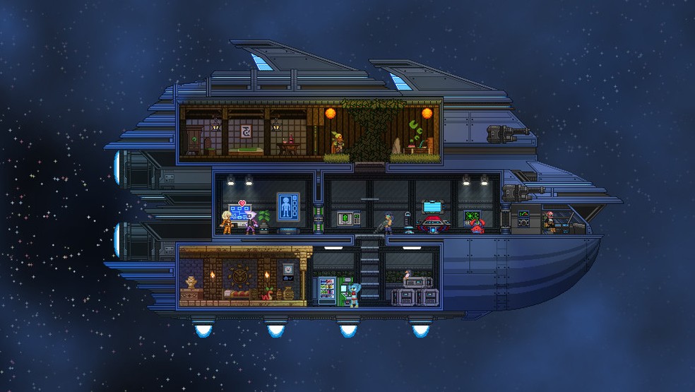 Em Starbound, explore planetas e galáxias, coletando itens para sobreviver — Foto: Reprodução/Steam