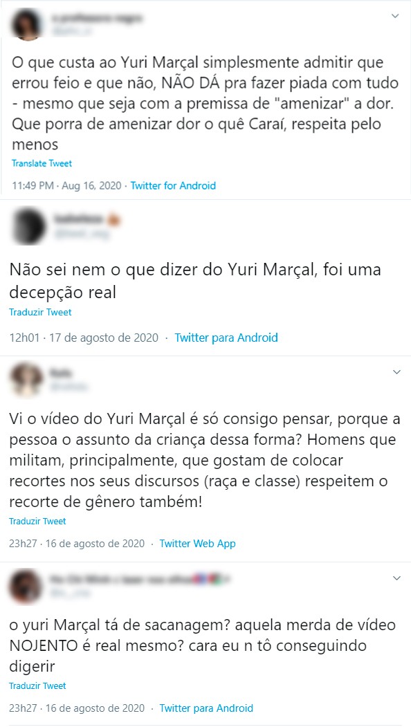 Críticas a Yuri Marçal no Twitter (Foto: Reprodução/Twitter)