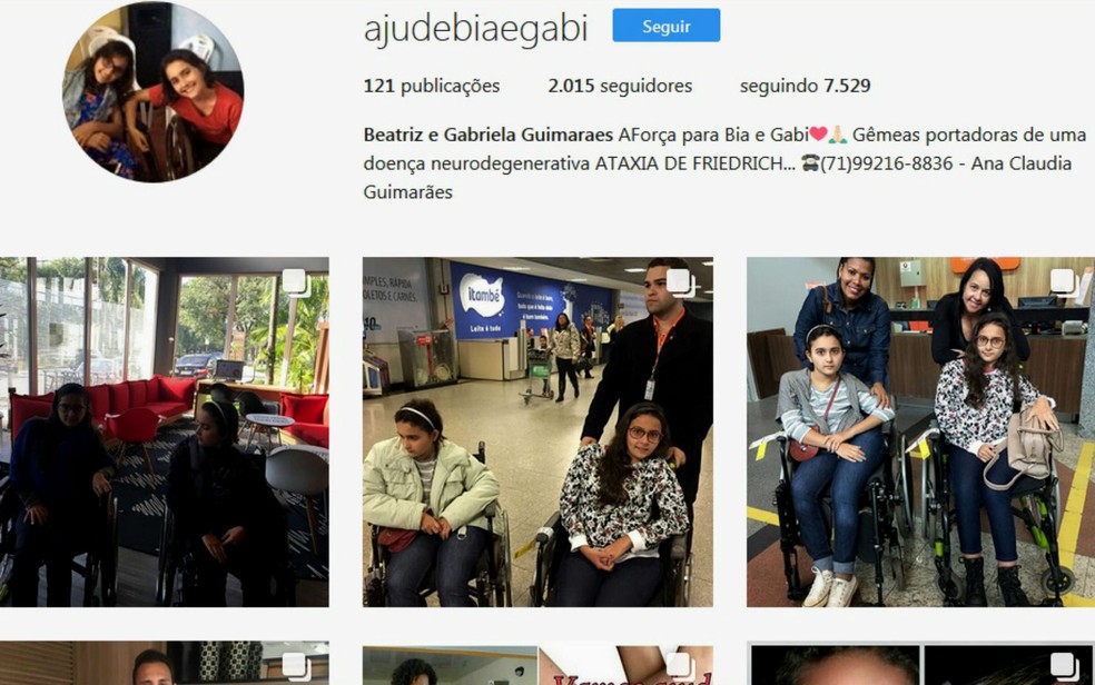 Rede social das irmãs gêmeas, criada para arrecadar dinheiro para a cadeira de rodas, na Bahia (Foto: Reprodução/Instagram)