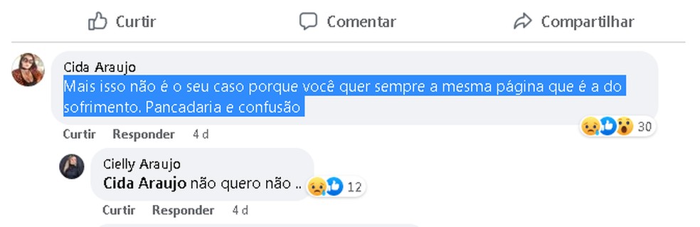 M&atilde;e comenta em &uacute;ltima postagem feita por Cielly e alerta filha &mdash; Foto: Reprodu&ccedil;&atilde;o