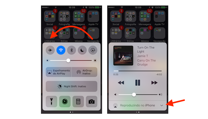 Reprodução de uma música do Spotify na central de comando do iOS 10 (Foto: Reprodução/Marvin Costa)