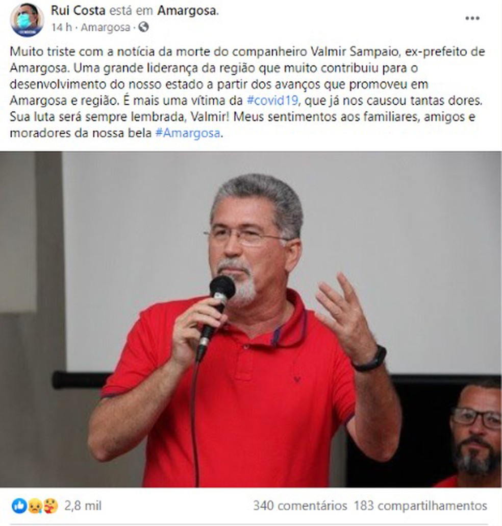 Ex-prefeito de Amargosa, Valmir Sampaio morre vítima da Covid-19  — Foto: Reprodução/Redes Sociais