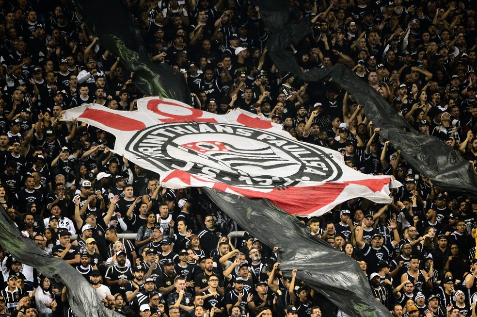 Torcida do Corinthians na Neo Química Arena na partida contra o Flamengo, pela Libertadores — Foto: Marcos Ribolli
