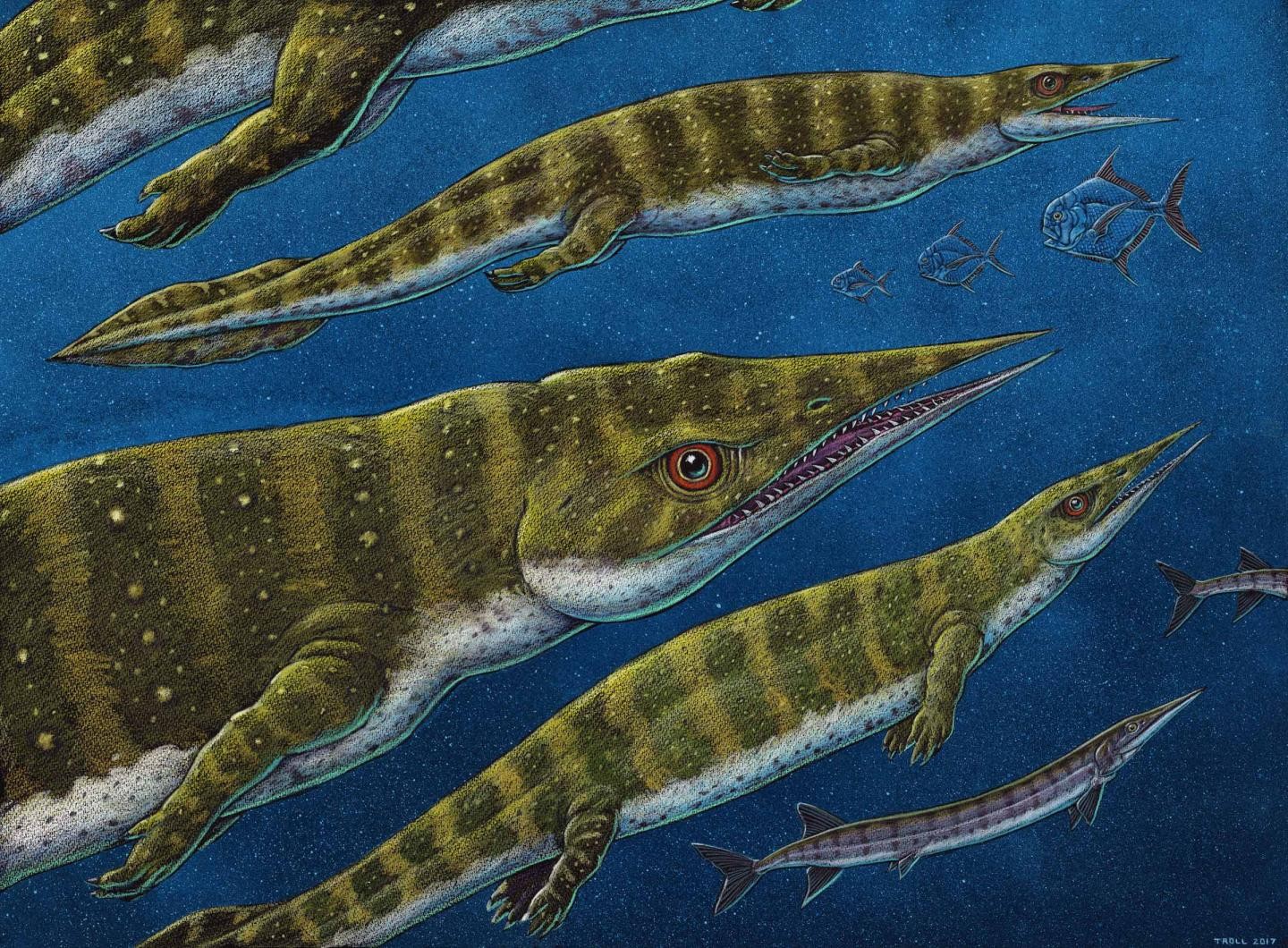 Representação artística de Gunakadeit joseeae, uma nova espécie de dinossauro descoberta por cientistas  (Foto: Reprodução/eurekalert)