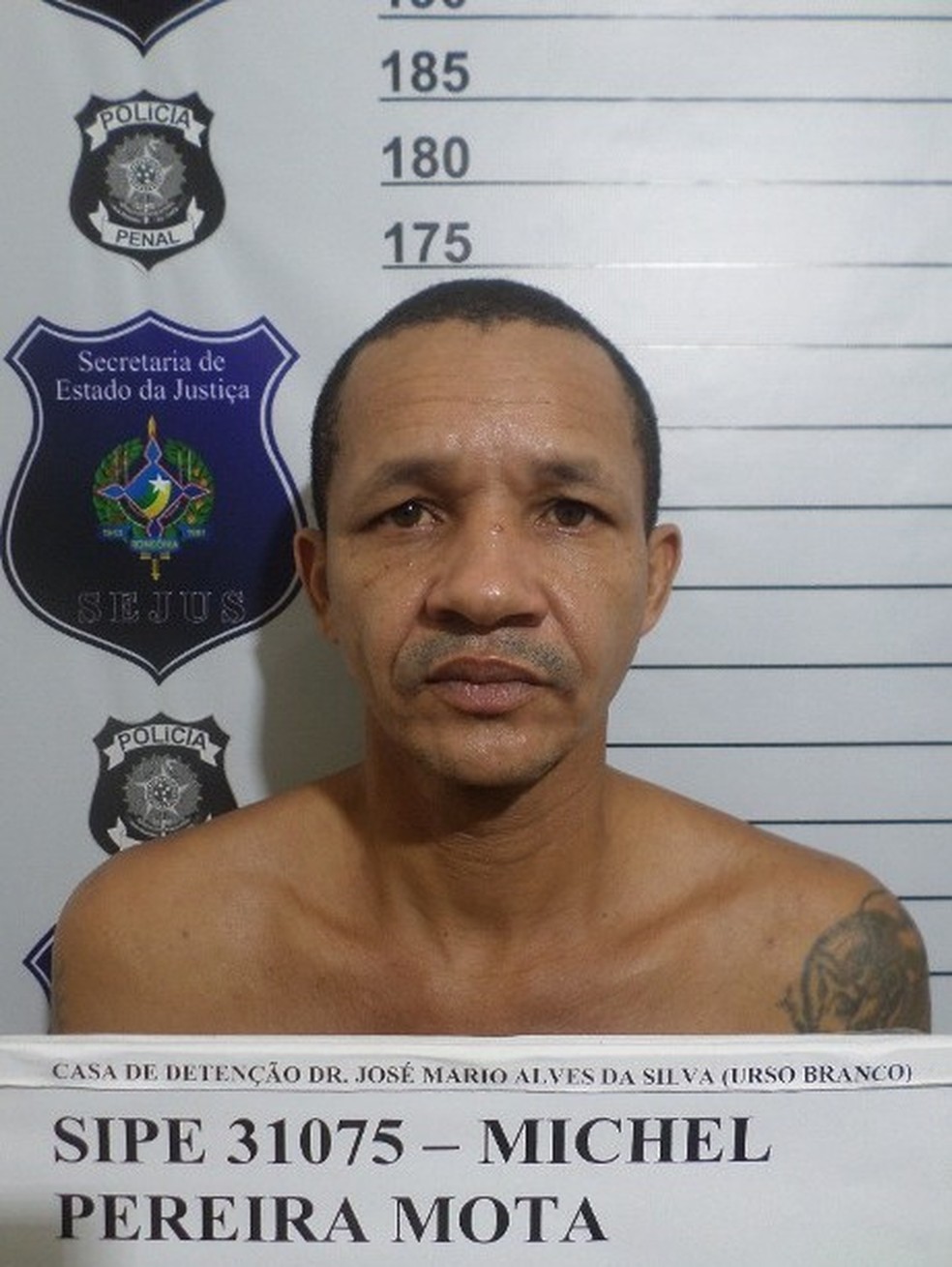 Michel Pereira Mota detento que fugiu do presídio em Porto Velho — Foto: Sejus / divulgação