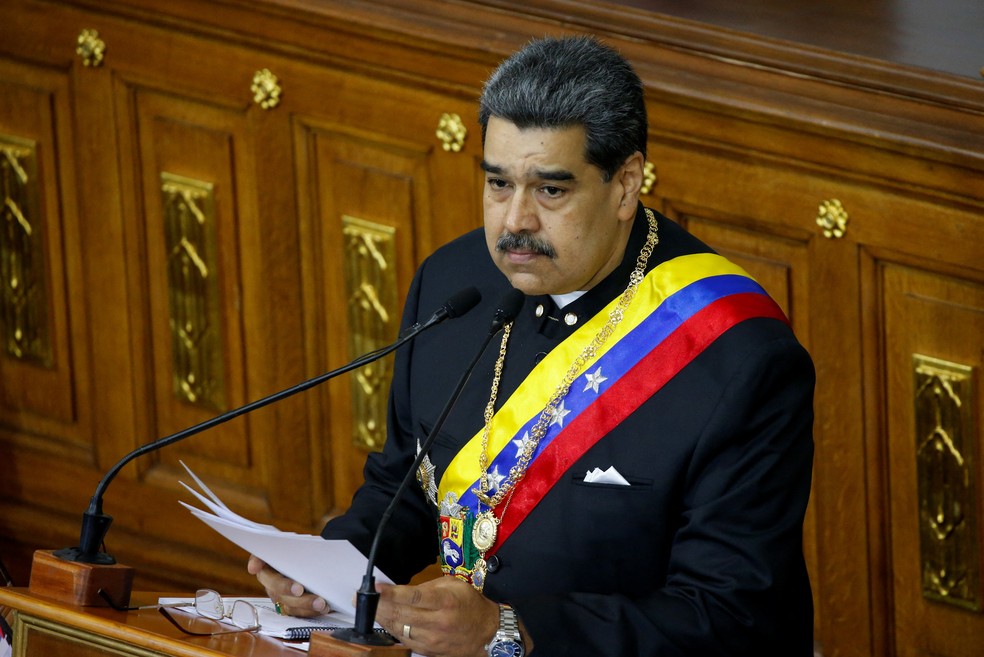 O presidente da Venezuela, Nicolás Maduro, faz um discurso sobre o estado da nação na Assembleia Nacional, em Caracas, Venezuela, em 12 de janeiro de 2023 — Foto: REUTERS/Leonardo Fernandez Viloria