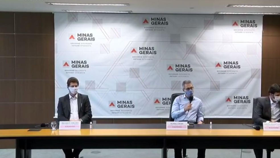 Ministro Ricardo Salles (esq), governador Romeu Zema e ministro Marcelo Álvaro Antônio — Foto: Redes sociais