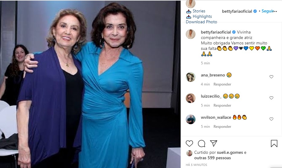 Betty Faria se despede de Eva Wilma (Foto: Reprodução Instagram)
