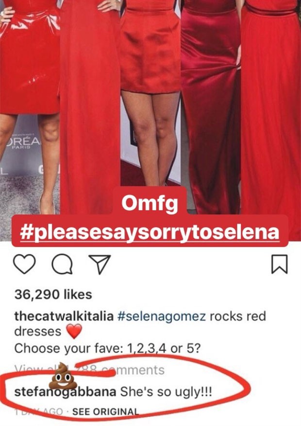 Stefano Gabbana chama Selena Gomez de feia (Foto: Reprodução)